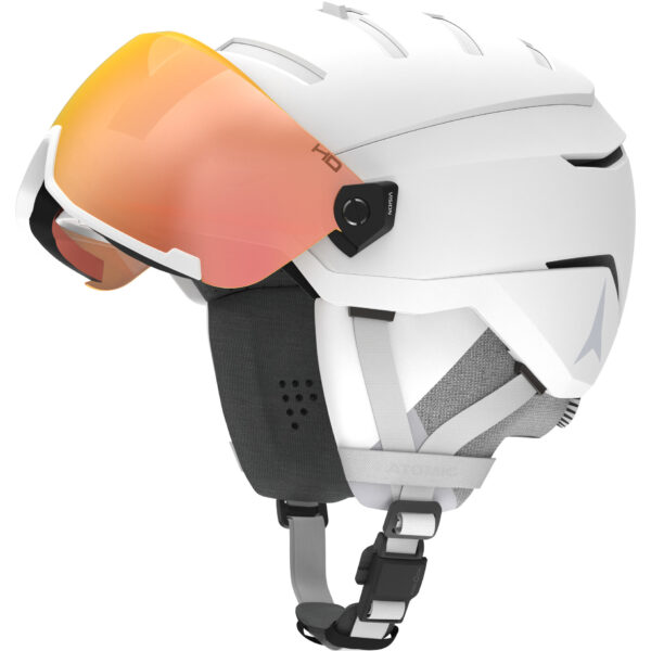Valkoinen Atomic Savor GT Amid Visor HD laskettelukypärä visiiri auki