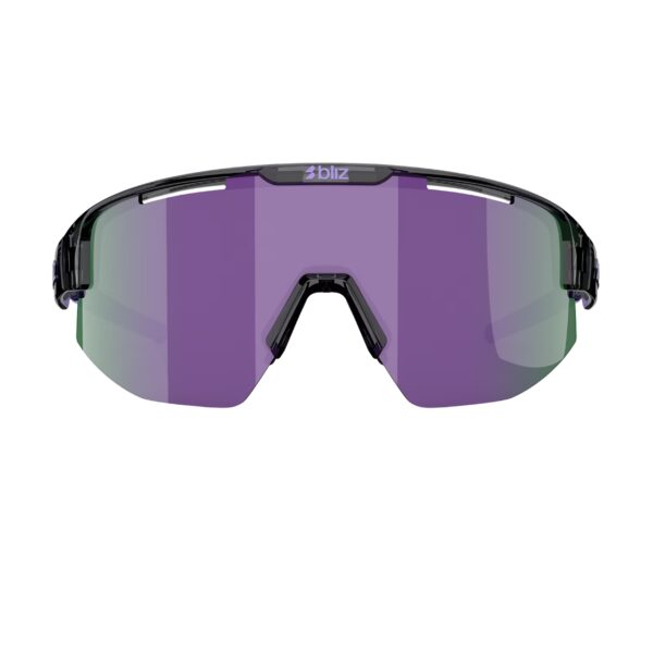 Bliz Matrix Small Crystal Black Purple urheilulasit edestä kuvattuna sangat auki