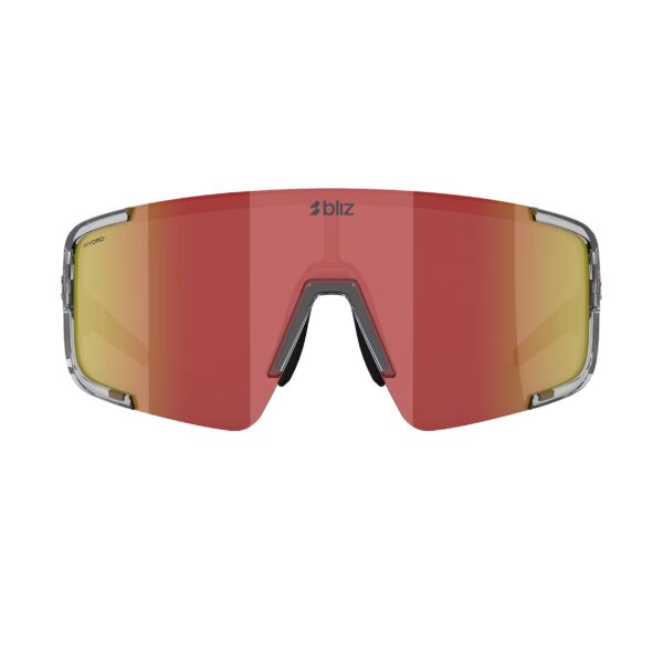 Bliz P003 Transparent Dark Grey Red urheilulasit edestä kuvattuna sangat auki