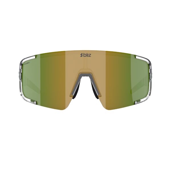 Bliz P003 Transparent White Green urheilulasit edestä kuvattuna sangat auki