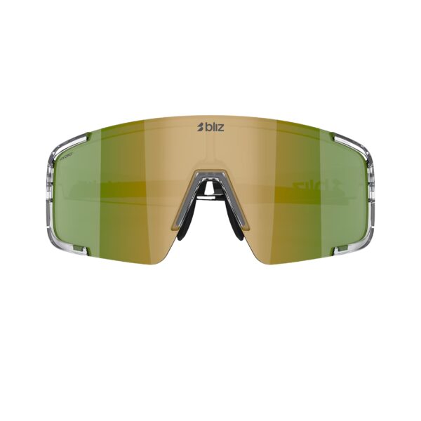 Bliz P003 Transparent White Green urheilulasit edestä kuvattuna sangat kiinni