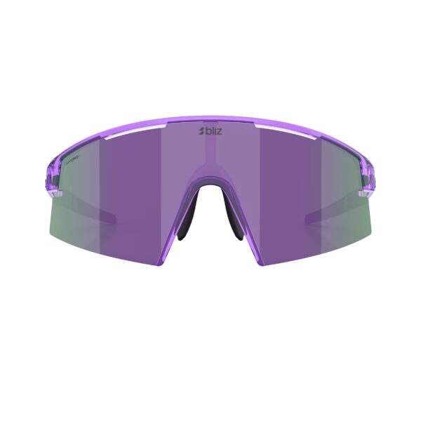 Bliz P006 Transparent Purple Smoke Purple Mirror urheilulasit edestä kuvattuna sangat auki